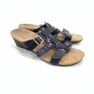 $130 Vionic Radia Slip On Comfort Wedge Sandals Size 10 Womens Navy Blue Walking